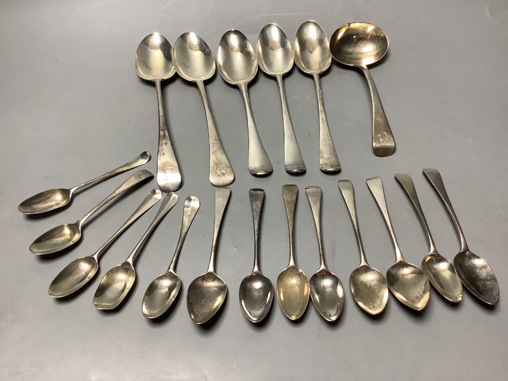 A collection of Georgian silver Old English pattern flatware, approximately 17.75oz